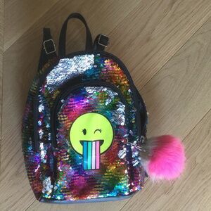 JUSTICE MINI BACKPACK RAINBOW FLIP SEQUINS SNAP CHAT SHIMMERING SUPER CUTE!!!